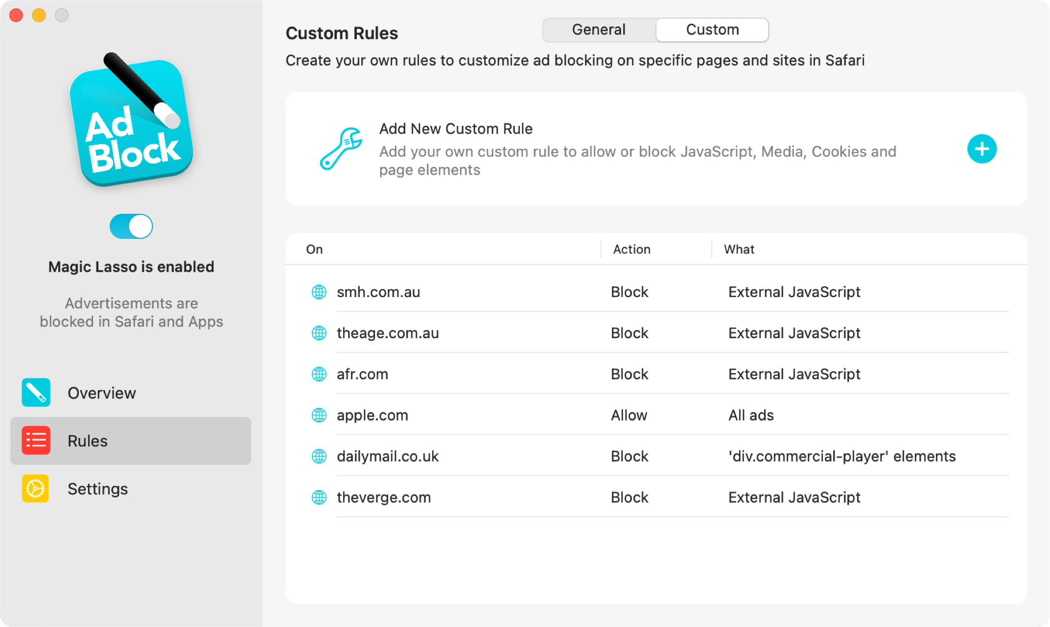 Magic Lasso Adblock Custom Rules screenshot