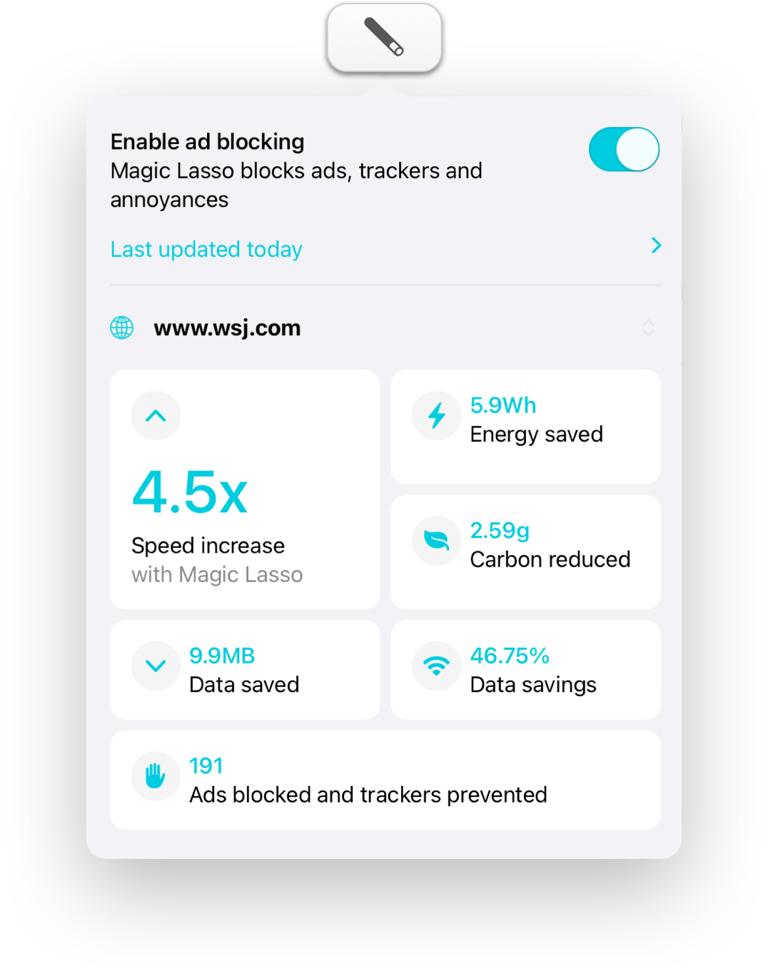 Magic Lasso Adblock Safari Toolbar screenshot